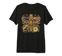 Patriotic Cross Deer Fish Compass Outdoor Graphic Premium T-Shirt