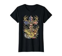 Patriotic Cross Deer Fish Compass Vintage Graphic Value Graphic T-Shirt, Women, Black, S
