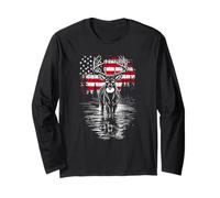 Patriotic Deer Hunting Whitetail American Flag Buck Long Sleeve T-Shirt