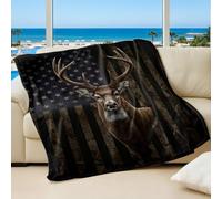 Patriotic Deer Skull Printed Blanket, Camouflage Style Soft Cozy Flannel Throw Blanket, Ideal for Outdoor Activities and Room Decor (10,75x100cm)
