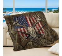 Patriotic Deer Skull Printed Blanket, Camouflage Style Soft Cozy Flannel Throw Blanket, Ideal for Outdoor Activities and Room Decor (04,75x100cm)