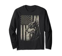 Patriotic Doberman Pinsch Dog American Flag 4th of July Long Sleeve T-Shirt