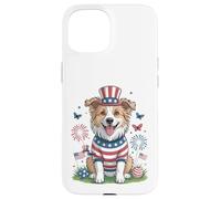 Patriotic Dog Uncle Sam Hat Fourth of July Case for iPhone 15