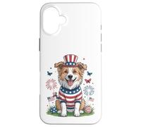 Patriotic Dog Uncle Sam Hat Fourth of July Case for iPhone 16 Plus