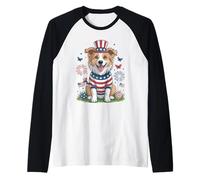 Patriotic Dog Uncle Sam Hat Fourth of July Raglan Baseball Tee