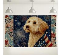 Patriotic Dog Wall Backdrop, Vintage Floral Decorative Background, Red White Blue Party Decorations, Independence Day Indoor/Outdoor Photo Booth Supplies 71x43 Inch