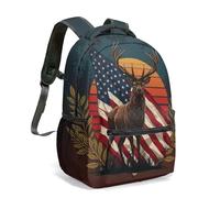 Patriotic Eagle Buck American Flag 16 Inch All Over Print Backpack Realistic Wilderness Forest Travel School Bag Kids (04)
