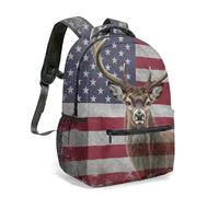 Patriotic Eagle Buck American Flag 16 Inch All Over Print Backpack Realistic Wilderness Forest Travel School Bag Kids (03)