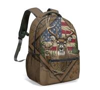 Patriotic Eagle Buck American Flag 16 Inch All Over Print Backpack Realistic Wilderness Forest Travel School Bag Kids (01)