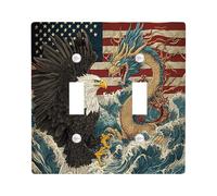 Patriotic Eagle Dragons Decorative Light Switch Cover Plate 2 Gang Double Toggle, American Flag Hawks Electrical Faceplate for Kitchen Bathroom, Falcons Switchcover Decor