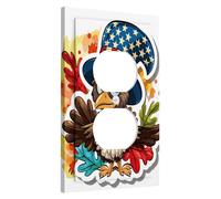 Patriotic Eagle Light Switch Cover Plate, Blue and Red Star-Spangled Fall Leaves, Americana Style for Home Decor, Wall Plates, Standard Size Single Duplex Outlet
