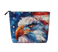 Patriotic Eagle Print Fake Hemp Makeup Bag – Travel Toiletry Pouch for Women, Daily Storage, Business Trips, and More