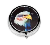 Patriotic Eagle This Small, Round Pill Box is a Portable Travel Medicine Organizer with Three compartments for Storing Daily medications.