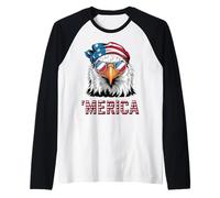 Patriotic Eagle Wearing Cool Sunglasses and bandana 'Merica Raglan Baseball Tee