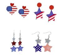 Patriotic Earrings USA Star Earrings for Women Adult 4th of July Red White and Blue Acrylic Earrings, L, Acrylic, No Gemstone