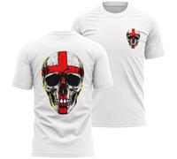 Patriotic England Skull T-Shirt St Georges Cross Skull Front and Back Print Design Mens Tee English Heritage Pride Great Britain, XL, White