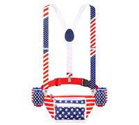 Patriotic Fanny Packs 4th of July Beverage Beer Belt Set USA Fanny Pack Bag with Suspenders Drink Holder for National Day, blue white red, Fresh