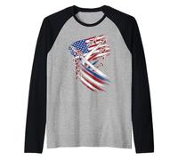 Patriotic Fighter Jets Distressed American Flag Aviation Raglan Baseball Tee