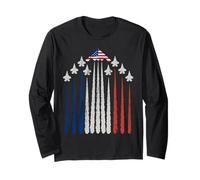Patriotic Fighter Jets USA Flag Red White & Blue 4th of July Long Sleeve T-Shirt