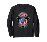 Patriotic Firefighter USA Helmet American Flag Mask Art Long Sleeve T-Shirt