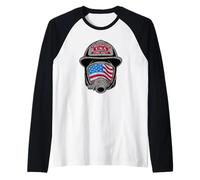 Patriotic Firefighter USA Helmet American Flag Mask Art Raglan Baseball Tee