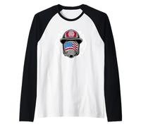 Patriotic Firefighter USA Helmet American Flag Mask Art Raglan Baseball Tee
