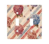 Patriotic Floral Light Switch Cover Plates/Outlet Covers, Vintage Hydrangeas for Home Decor, Thermoplastic Wall Plates, Summer Independence Day Style Double Toggle