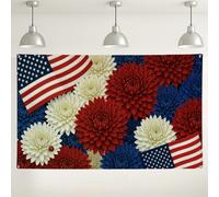 Patriotic Floral Wall Backdrop, Red White Blue Flower Design Party Decorations, Independence Day Indoor/Outdoor Photo Background Supplies 71x43 Inch
