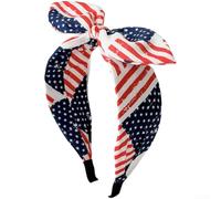Patriotic for american Flag Bow Headband with Stars and Stripes for Women | Patriotic Star Stripe Bow Headband for Women, Soft Cloth Bunny Ear Hair Band for 4th of July Party(A)