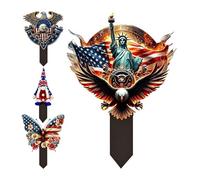 Patriotic Garden Stakes - Pack of 4 Independence Day Decorations | 2D Acrylic Decorative Garden Stakes - for Indoor and Outdoor Paths, Patios, Porches, Landscaping and Holiday Decoration