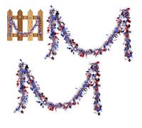 Patriotic Garland, 4th of July Tinsel Garland | Patriotic Red White Star Garland for 4th of July, 2 x Celebration Holiday Decorations, Hanging Parade Ornaments, Glitter Shiny Tinsel for the