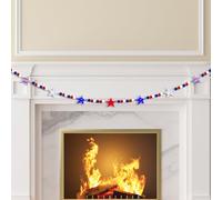 Patriotic Garland Decorations 4th of July Garland Fourth of July Decoration Wooden Beads and Felt Star Memorial Day Banner Red White Blue Decor 5FT Independence Day Decor Home Party Supplies