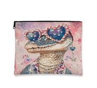 Patriotic Gator Cosmetic Bag, Stylish Alligator Chic Theme Makeup Travel Bags for Women, Portable Small Canvas Zipper Pouch, Summer Festival Gift Organizer, Multicolor, 7x9 Inch, Alligator