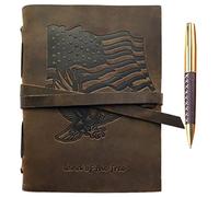 Patriotic Gift American Flag & Eagle Leather Journal Notebook USA Themed Gift | Embossed Design Handmade Travel Diary | A5 Vintage Writing for Men For Women Veteran Day Gift Leather 6"x8" +Pen