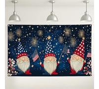 Patriotic Gnome Fireworks Backdrop, Cute Holiday Party Decorations, USA Flag Themed Photo Background for Memorial Day, Independence Day Celebrations 71x43 Inch