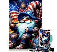 Patriotic Gnome in The USA 1000 Piece Jigsaw Puzzle for Adults Logic Toy Relaxing Fun Design Assembly Santa Wish Gift (50x75cm)