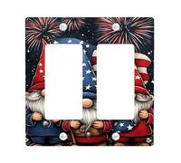 Patriotic Gnome Light Switch Cover Plates/Outlet Covers, Red White Blue Gnomes for Independence Day Decor, Thermoplastic Wall Plates, Standard Size Double Rocker