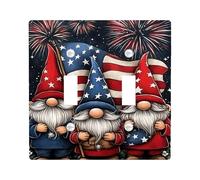 Patriotic Gnome Light Switch Cover Plates/Outlet Covers, Red White Blue Gnomes for Independence Day Decor, Thermoplastic Wall Plates, Standard Size Double Toggle