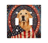 Patriotic Golden Retriever Light Switch Cover Plates/Outlet Covers, American Flag Warmth, Vintage Animal Decor, Home Accent, Thermoplastic Wall Plates, Standard Size Double Toggle
