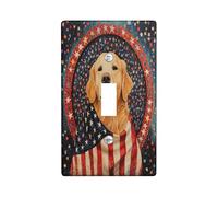 Patriotic Golden Retriever Light Switch Cover Plates/Outlet Covers, American Flag Warmth, Vintage Animal Decor, Home Accent, Thermoplastic Wall Plates, Standard Size Single Toggle