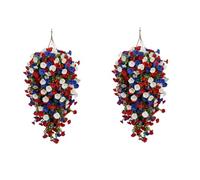 Patriotic Hanging Flower Baskets, Red White Blue Artificial Flowers Outdoor Hanging Basket with Lights, UV Resistant Weatherproof Faux Morning Glory Vines for Garden Patio Decor (2, With Light)