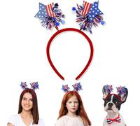 Patriotic Headband 4th of July Hair Accessories Patriotic Party Supplies USA Flag Star Design Blue Red Ribbon Stars Hair Decoration Cute Hair Hoop for Women Girls Kids 1 Pcs
