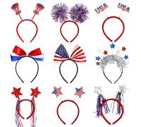 Patriotic Headband - 9 Pack Patriotic Headband, Set | US Flag Hair Accessories | For Red White Blue Independence Day 4th Of July Memorial Veteran Party Parade Costume Festive Sport Fitness Women Men
