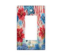 Patriotic Heron Light Switch Cover Plates/Outlet Covers, Red White Blue Summer Flowers for Wall Accents, Thermoplastic Wall Plates, Standard Size Single Rocker