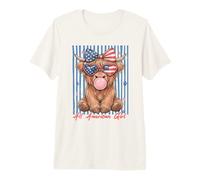 Patriotic Highland Cow Pink Bubble Sunglasses Premium T-Shirt