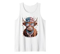Patriotic Highland Cow USA Flag Funny July 4th Tank Top
