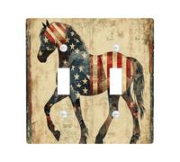 Patriotic Horse Light Switch Cover Plates/Outlet Covers, American Flag Vintage for Wall Accents, Modern Thermoplastic Wall Plates, Standard Size Double Toggle