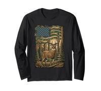 Patriotic Hunting Camo Flag Whitetail Buck Deer Hunter Long Sleeve T-Shirt