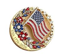 Patriotic Lapel Pin 250th Anniversary Brooch Alloy Gold Tone Red White Blue July 4th Theme for Scarf Bag Decoration