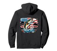 Patriotic Largemouth Bass American Flag backprint Pullover Hoodie